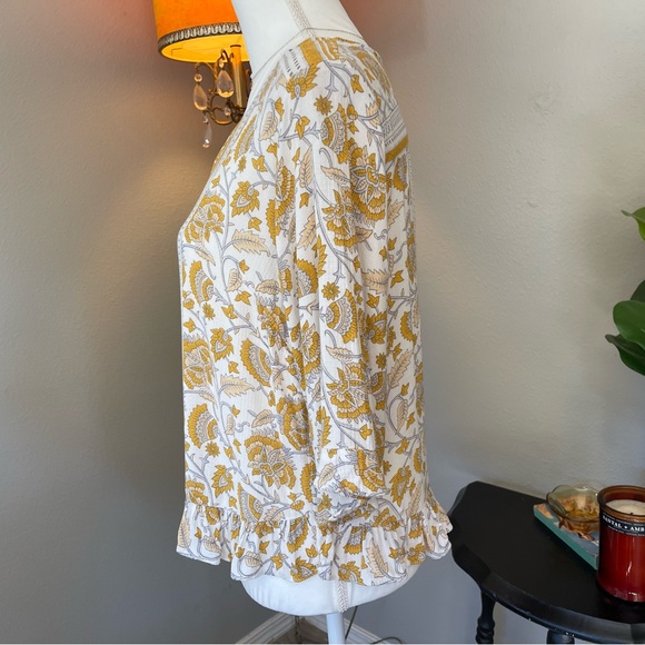 ❣️2/$15❣️ Rachel Zoe Women’s Size Small Yellow Boho Vintage Floral Print Blouse - Picture 4 of 9